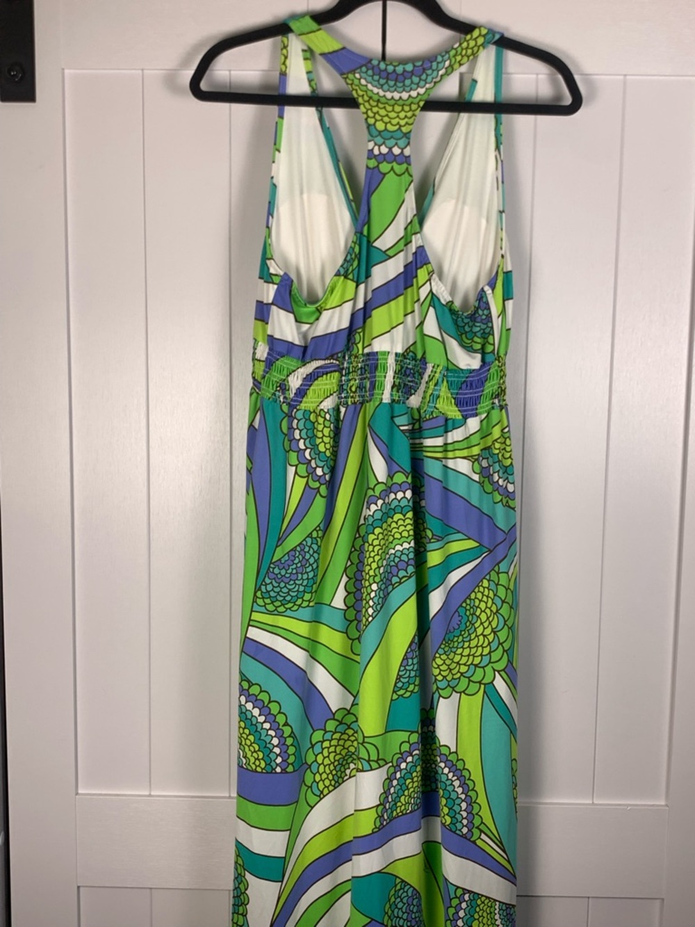 Trina Turk Maxi Dress L Racerback Plunging V Smocked Empire Resort Cover Up - Picture 8 of 16